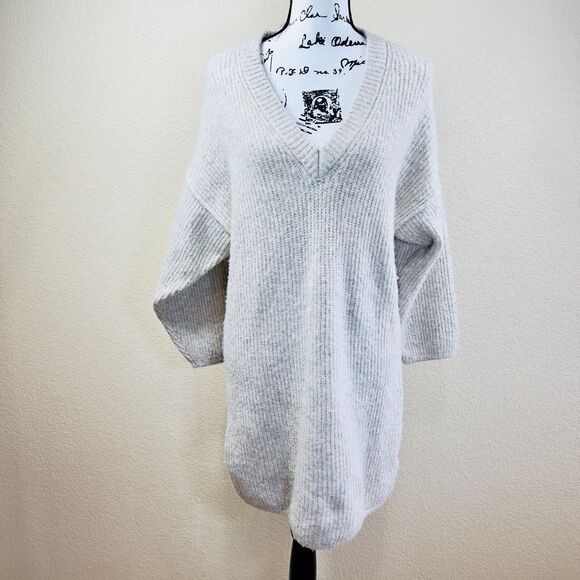 Topshop Oatmeal V-neckline knit Sweater relax tunic size XS lagenlook soft cozy - Picture 2 of 16